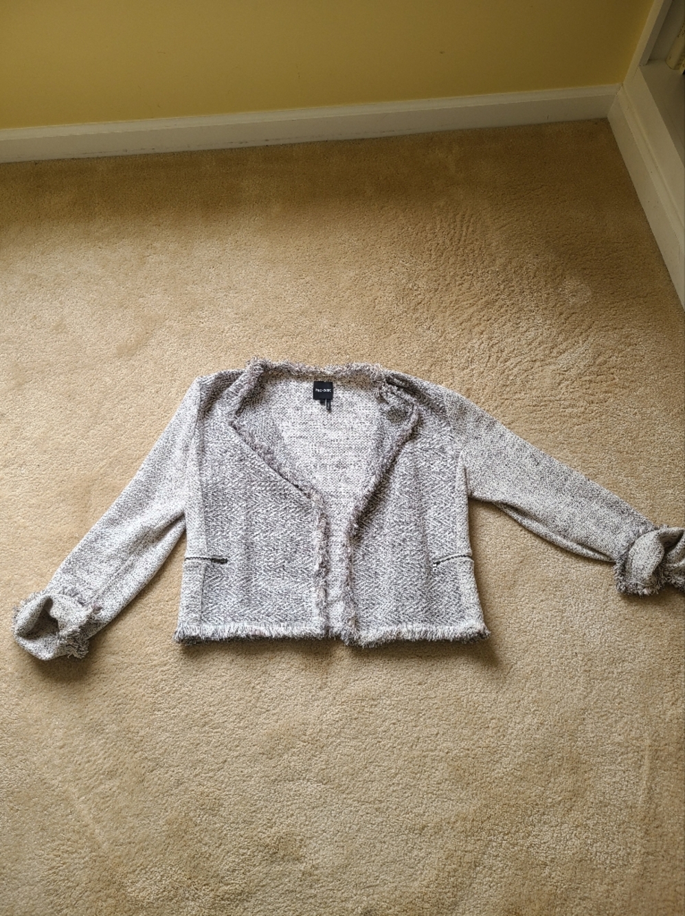 NIC+ZOE Heathered Cream Bouclé Open-Front Cropped Cardigan